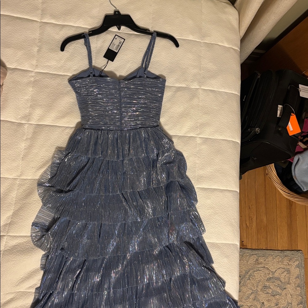 Gianni Bini Metallic Blue Dress (“Chambray” color) - Picture 3 of 10
